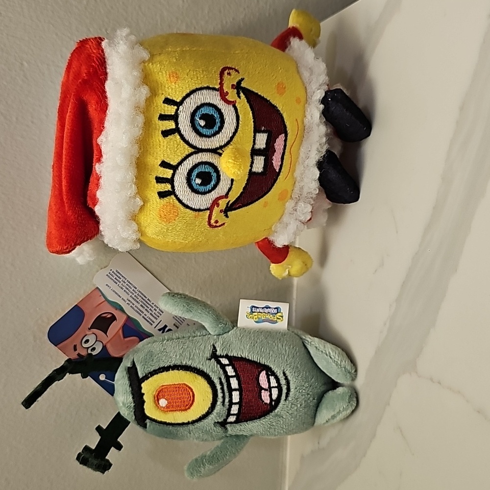 SpongeBob SquarePants 6" Santa and Plankton Plush Duo Pet Toys. NWT. - Picture 4 of 9